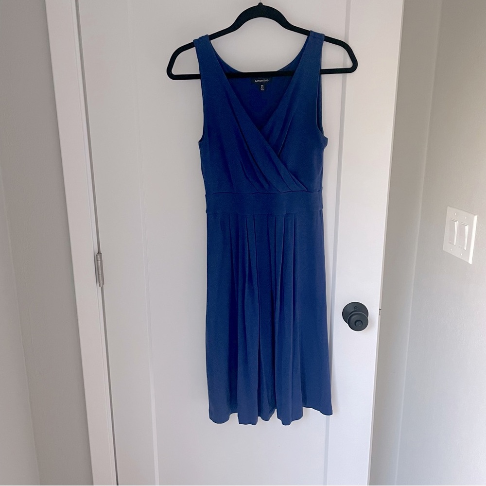 Lands end cobalt blue jersey v-neck dress XS